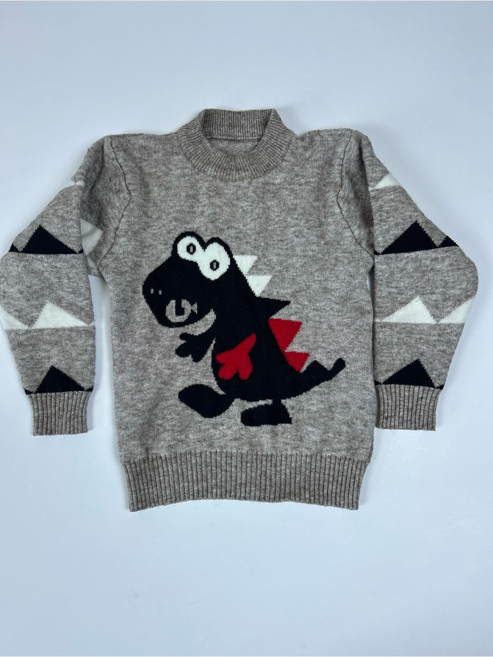Toddler Dinosaur Knit Sweater Gray Long Sleeve Pullover Boys Size 3T Soft Cute